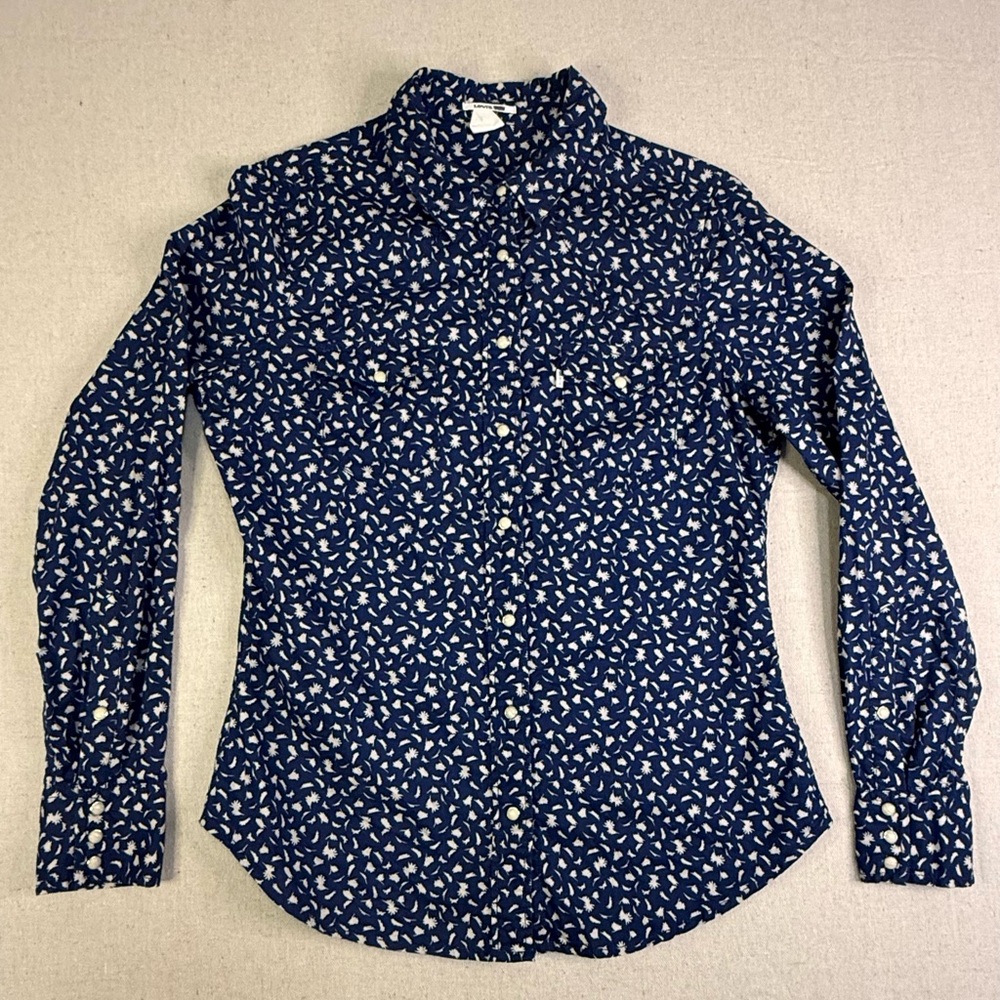 S111 Levi's Navy and White Pearl Snap Button-Down Shirt